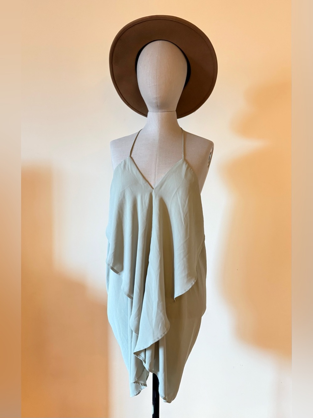 Revamped Sage Green Draped Mini Dress – XS | Like New